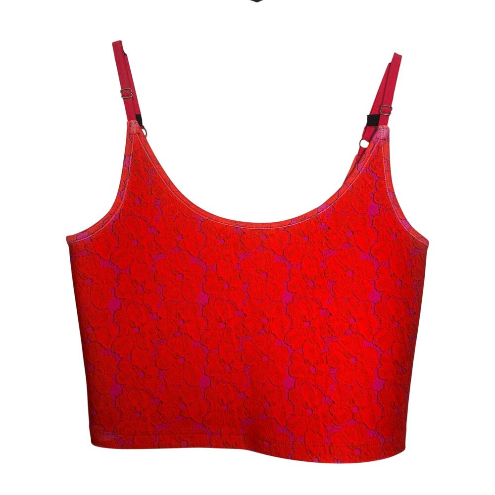 Cynthia Rowley Y2K Floral Crop Cami Top - Vibrant Red & Pink